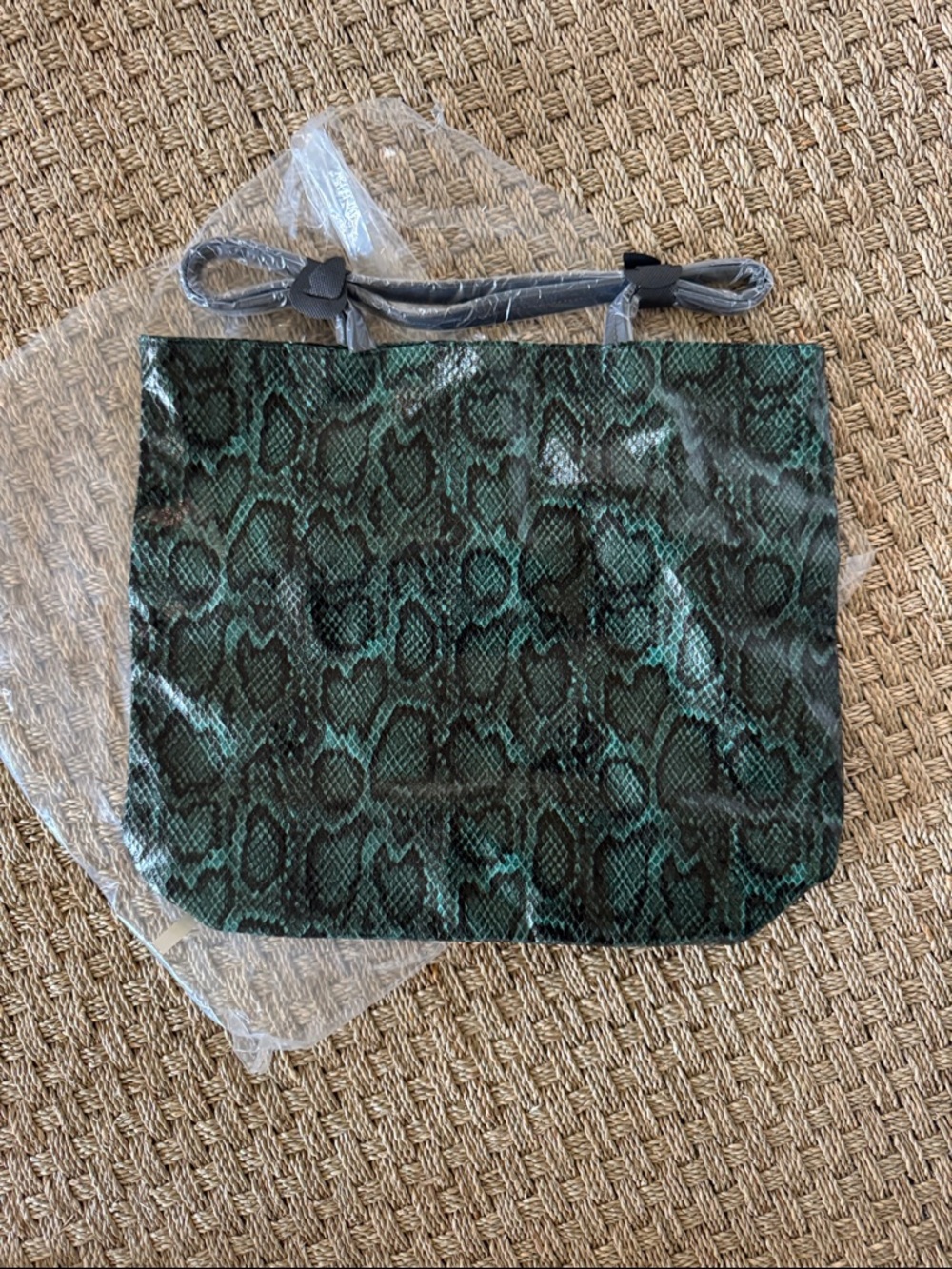 Bloomingdale’s Green Snake-Print Tote Bag